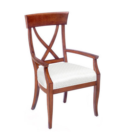 Custom wood X-back arm dining chair with upholstered seat
