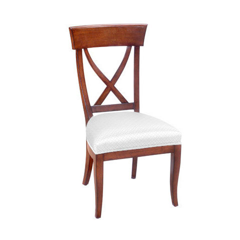 Custom wood X-back side dining chair with upholstered seat