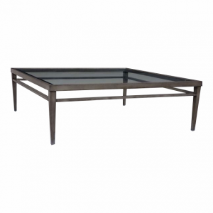 Custom Mercer Cocktail Table with Glass Top High Stretcher