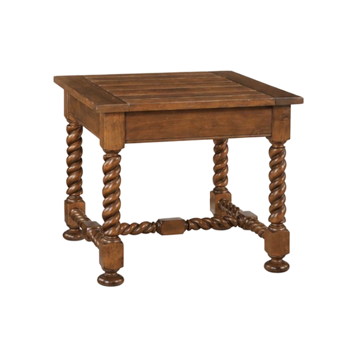 sorrento end table traditional wood end table with turned legs and stretcher base medium brown finish classic living room side table handcrafted furniture
