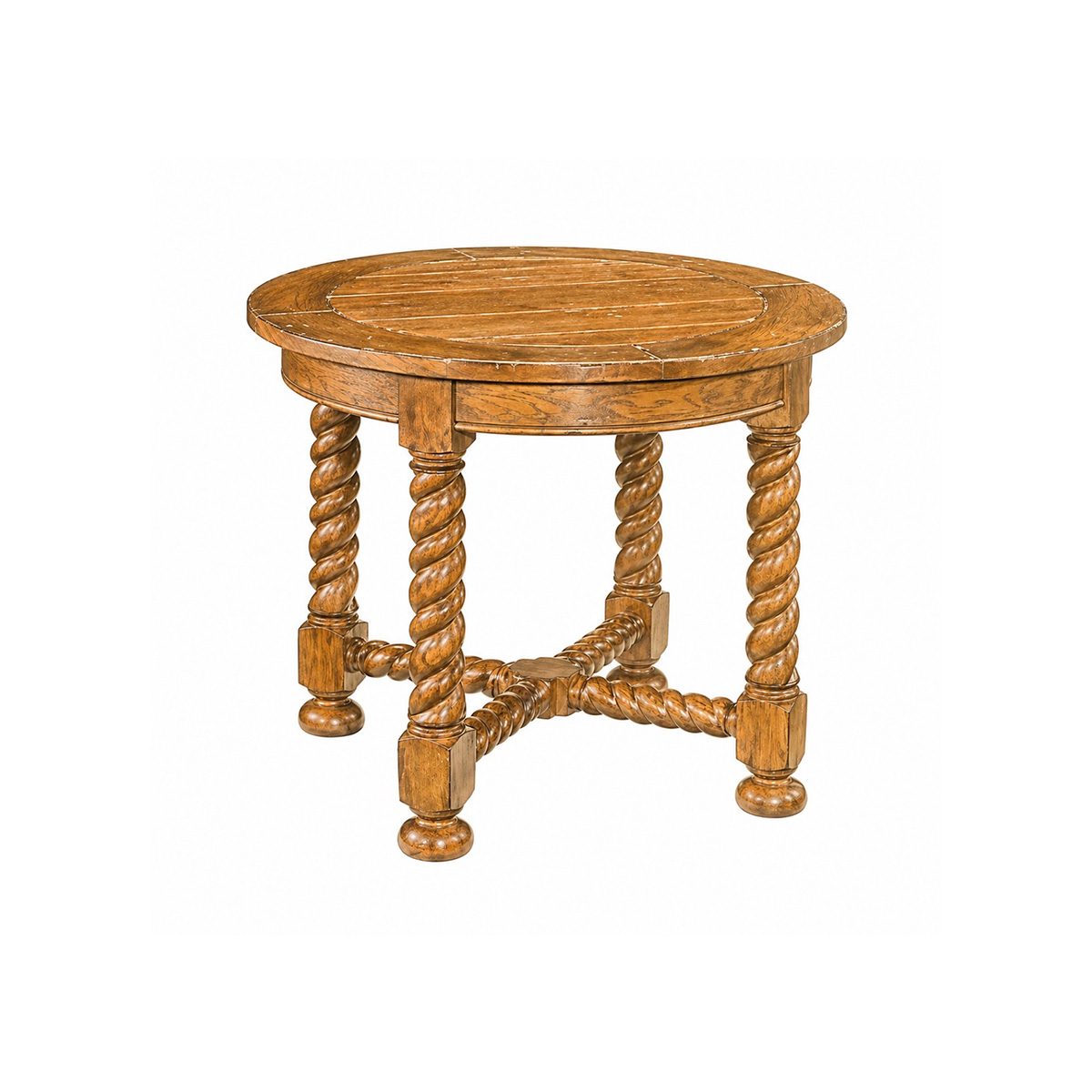 sorrento round side table traditional round wood end table with twisted legs and stretcher base medium brown finish classic accent table handcrafted furniture
