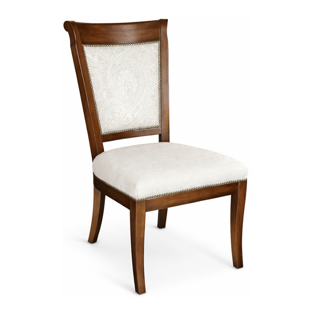 Veranda custom upholstered side dining chair with wood frame and nailhead trim