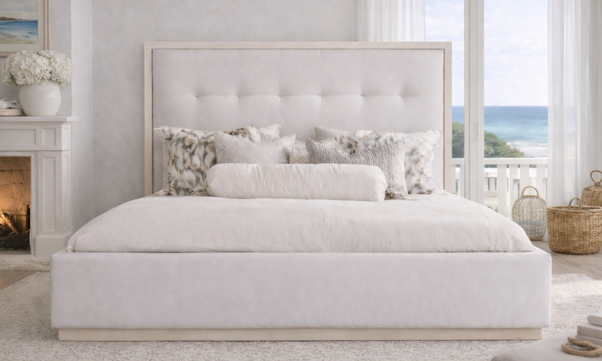 Luxury upholstered bed handcrafted in California bedroom collection