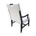La Cumbre custom upholstered arm dining chair with dark wood frame, rear view