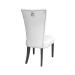 Custom upholstered side dining chair with nailhead trim and metal pull ring, rear view