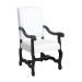 Luna custom upholstered arm dining chair with carved wood frame