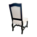 Luna custom upholstered side dining chair, rear view with carved wood frame